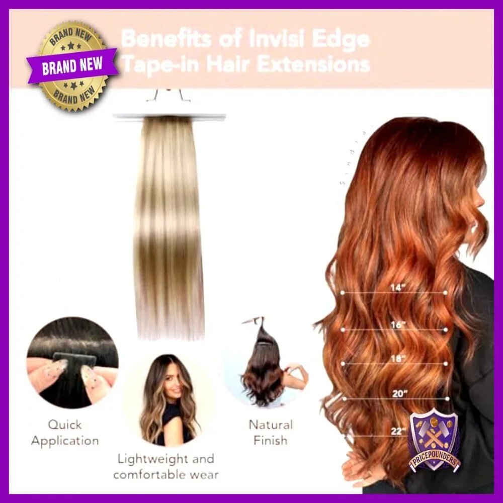 16 Inch Human Hair Tape-In Extensions, 45g 20pcs, Invisible Seamless Blend